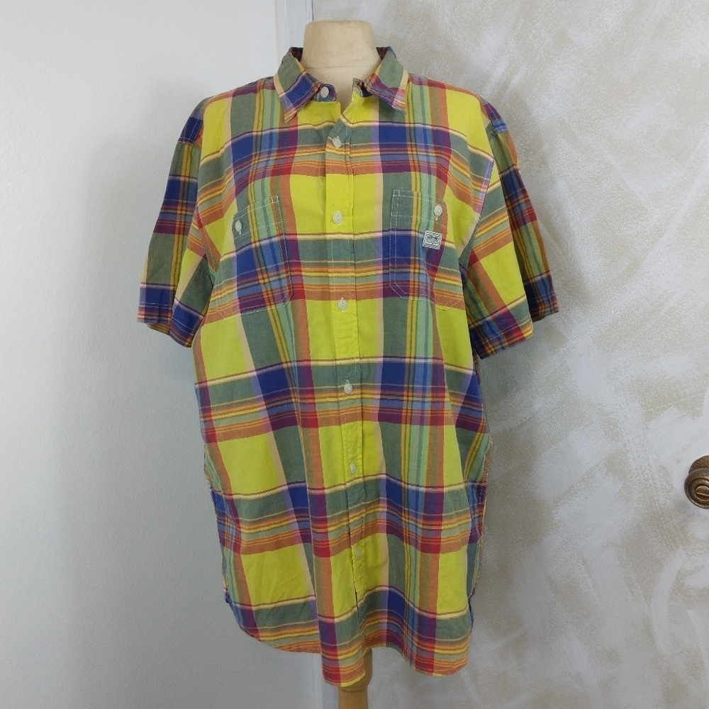 Denim & Supply Ralph Lauren yellow plaid short sleeve button shirt casual XXL